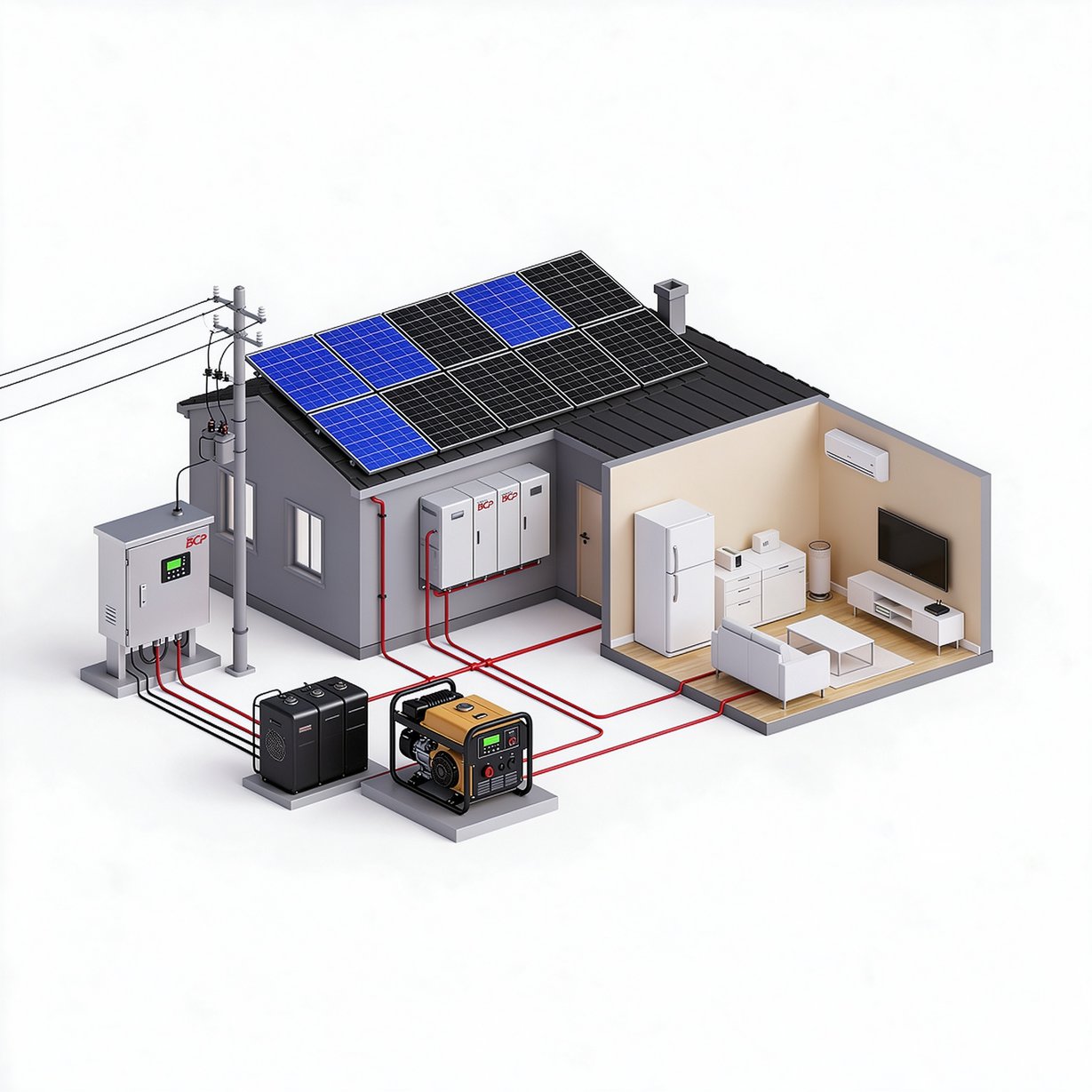 Kit solar y de almacenamiento BCP con suministro a vivienda